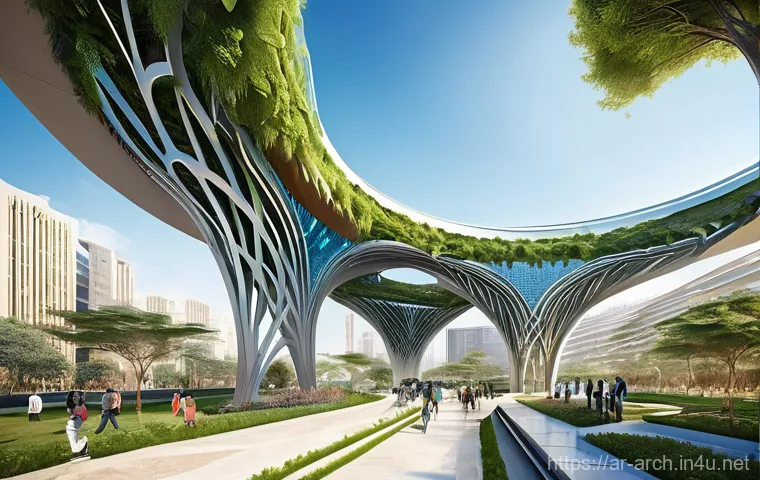 건축사와 스마트 빌딩 기술 - **Prompt:** A visionary female architect, dressed in smart business casual attire, stands in a futur...