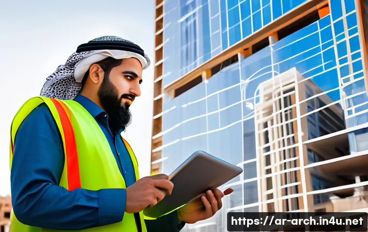 건축분야에서의 프리랜서 경력 - A detailed scene showing an Arab freelance construction professional analyzing local market dynamics...