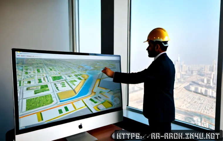 Home 17 건축기사와 빌딩 정보 모델링 사례 - Photorealistic architectural engineer in a modern Gulf-region construction office, reviewing a detai...